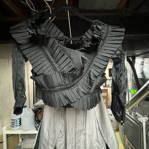 Black Ruffled Long Sleeve Top Size Medium